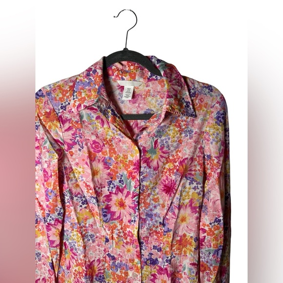 H&M Floral Button Down Blouse Women’s XS Long Sleeve Collared Shirt - Picture 3 of 6
